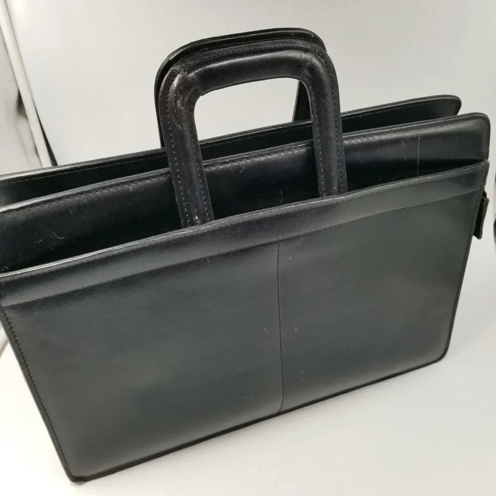 Black Briefcase Leather Unisex Laptop 15
